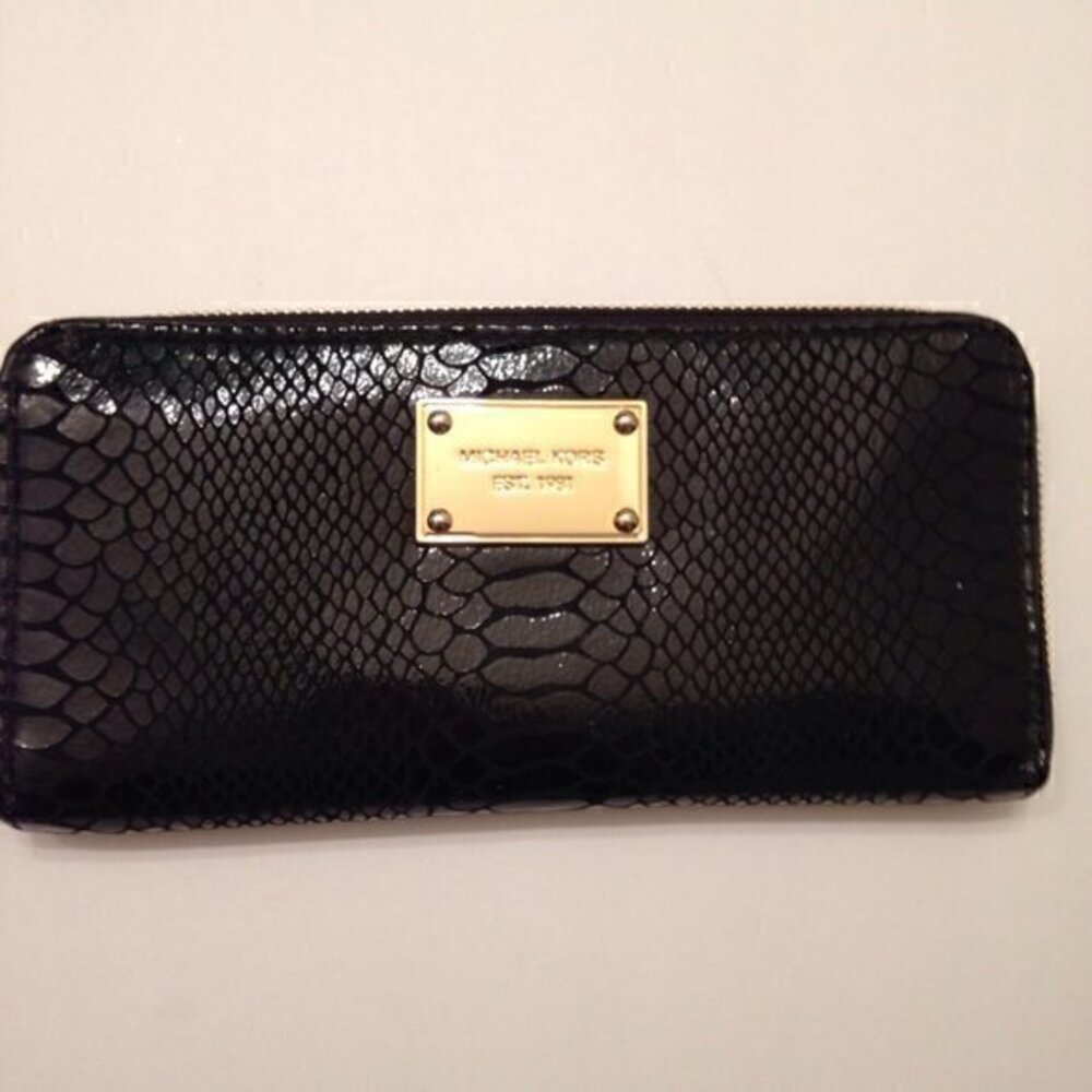 MICHAEL KORS BLACK IRIS SNAKESKIN LEATHER WALLET